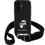 Karl Lagerfeld Metalowe etui Saffiano Crossbody Karl i Choupette z regulowanym paskiem do iPhone'a 16 - czarne