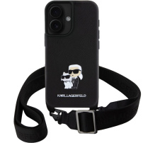 Karl Lagerfeld Metalowe etui Saffiano Crossbody Karl i Choupette z regulowanym paskiem do iPhone'a 16 - czarne