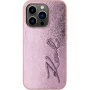 Karl Lagerfeld Metalowe etui Wrinkled Signature Logo do iPhone'a 15 Pro Max - różowe