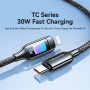 USAMS SJ749 opleciony kabel ładujący i do transmisji danych z podświetleniem - USB-C do Lightning - 1,2 m - czarny