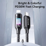 USAMS SJ749 opleciony kabel ładujący i do transmisji danych z podświetleniem - USB-C do Lightning - 1,2 m - czarny