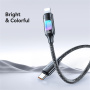 USAMS SJ749 opleciony kabel ładujący i do transmisji danych z podświetleniem - USB-C do Lightning - 1,2 m - czarny