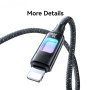 USAMS SJ749 opleciony kabel ładujący i do transmisji danych z podświetleniem - USB-C do Lightning - 1,2 m - czarny