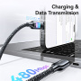 USAMS SJ749 opleciony kabel ładujący i do transmisji danych z podświetleniem - USB-C do Lightning - 1,2 m - czarny