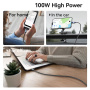 USAMS SJ750 opleciony kabel ładujący i do transmisji danych z podświetleniem - USB-C na USB-C - 1,2 m - czarny