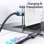USAMS SJ750 opleciony kabel ładujący i do transmisji danych z podświetleniem - USB-C na USB-C - 1,2 m - czarny