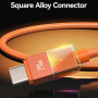 USAMS SJ775 opleciony kabel ładujący i do przesyłu danych z podświetleniem - USB-C na USB-C - 1,2 m - pomarańczowy