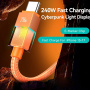 USAMS SJ775 pleciony kabel do ładowania i transmisji danych z podświetleniem - USB-C na USB-C - 1,2 m - czarny