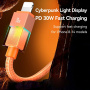 USAMS SJ776 pleciony kabel do ładowania i transmisji danych z podświetleniem - USB-C na Lightning - 1,2 m - czarny