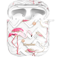 Kingxbar etui przezroczyste z kamyczkami do AirPods 1 / 2 - fale i flamingi