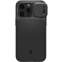 Spigen Optik Armor MagFit wytrzymały pokrowiec z wysuwaną osłoną kamery i MagSafe dla iPhone 15 Pro Max - czarny