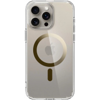 Spigen Ultra Hybrid MagFit przezroczysty pokrowiec ze złotym MagSafe dla iPhone 15 Pro Max - przezroczyste