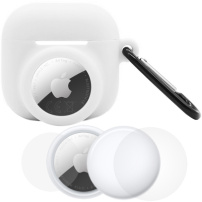 Zestaw 3w1 silikonowego etui i folii ochronnej na przód i tył do AirPods 4 / 5 / AirTag 1 / 2 - biały