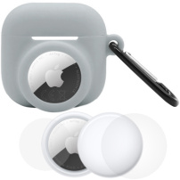 Zestaw 3w1 silikonowego etui i folii ochronnej na przód i tył do AirPods 4 / 5 / AirTag 1 / 2 - szary