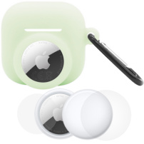 Zestaw 3w1 silikonowego etui i folii ochronnej na przód i tył do AirPods 4 / 5 / AirTag 1 / 2 - świecący zielony