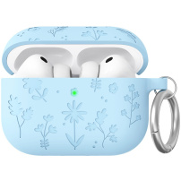 AhaStyle silikonowe etui z motywem kwiatowym do AirPods Pro 3 - niebieskie