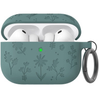 AhaStyle silikonowe etui z motywem kwiatowym do AirPods Pro 3 - petrol
