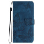Etui zamykane we wzór motyli do iPhone 16 Pro - ciemnoniebieskie