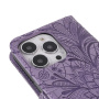 Etui zamykane ze wzorem koronki do iPhone 15 Pro Max - fioletowe