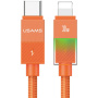 USAMS SJ776 oplatany kabel ładujący i do transmisji danych z podświetleniem - USB-C na Lightning - 1,2 m - pomarańczowy