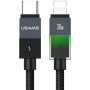USAMS SJ776 pleciony kabel do ładowania i transmisji danych z podświetleniem - USB-C na Lightning - 1,2 m - czarny