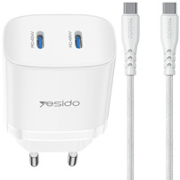 Yesido YC109 zestaw adaptera z portami 2x USB-C i kabla USB-C na USB-C - 45W - 1 m - biały
