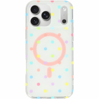 Błyszczące etui w kropki z MagSafe do iPhone 17 Pro Max - biało-tęczowe