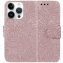 Etui zamykane ze wzorem koronki do iPhone 13 Pro - różowe