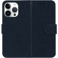 Etui zamykane z wzorem koronki do iPhone 14 Pro Max - ciemnoniebieskie