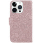 Etui zamykane ze wzorem koronki do iPhone 14 Pro Max - różowe