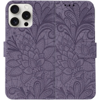 Etui zamykane ze wzorem koronki do iPhone 15 Pro Max - fioletowe
