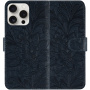 Etui zamykane ze wzorem koronki do iPhone 15 Pro Max - ciemnoniebieskie
