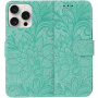 Etui zamykane ze wzorem koronki do iPhone 15 Pro Max - turkusowe