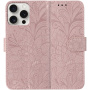 Etui zamykane ze wzorem koronki do iPhone 15 Pro Max - różowe