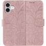 Etui zamykane ze wzorem koronki do iPhone 16 - różowe
