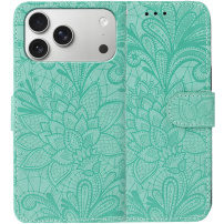 Etui zamykane ze wzorem koronki do iPhone 17 Pro Max - turkusowe