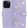 Etui zamykane z perełkami i kamyczkami do iPhone 16 Pro Max - jasnofioletowe