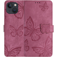 Etui zamykane z motywem motyli do iPhone 13 - ciemnoróżowe