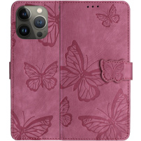 Etui zamykane we wzór motyli do iPhone 13 Pro - ciemnoróżowe