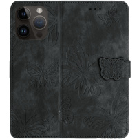 Etui zamykane we wzór motyli do iPhone 14 Pro - ciemnoszare