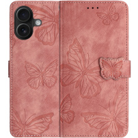 Etui zamykane ze wzorem w motyle do iPhone 16 Plus - różowe