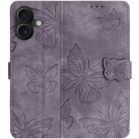 Etui zamykane z motywem motyli do iPhone 16 Plus - fioletowe