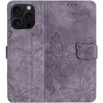 Etui zamykane z motywem motyli do iPhone 16 Pro - fioletowe