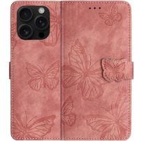 Etui zamykane z motywem motyli do iPhone 16 Pro Max - różowe
