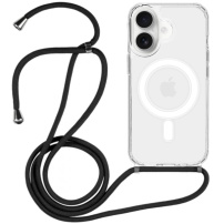 Przezroczyste etui ze sznurkiem i MagSafe do iPhone 16 Plus - czarne