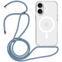 Przezroczyste etui ze sznurkiem i MagSafe do iPhone 16 Plus - niebieskie