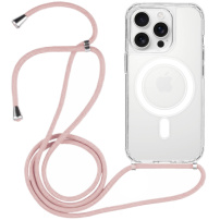 Przezroczyste etui ze sznurkiem i MagSafe do iPhone 16 Pro - różowe