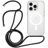 Przezroczyste etui ze sznurkiem i MagSafe do iPhone 16 Pro - czarne