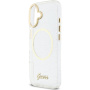 Guess IML Glitter Script Strap etui z MagSafe i paskiem do iPhone 17 - przezroczyste