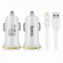 HOCO ładowarka samochodowa z dwoma portami USB + lightning złącze dla Apple iPhone / iPad / iPod – biała